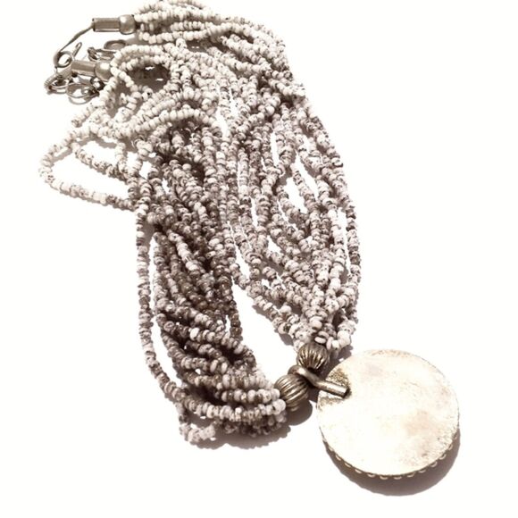 Lavender Seed Bead Multi Strand Necklace with Purple Enamel Pendant - Picture 5 of 5